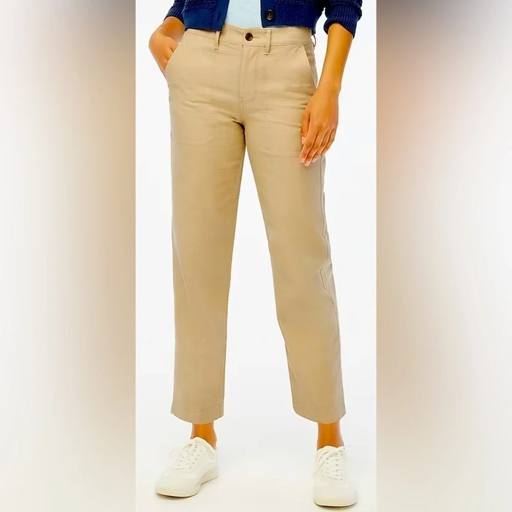 J. Crew Cotton Camp Pants Mid Rise Classic Fit Size 10 Light Khaki Tan